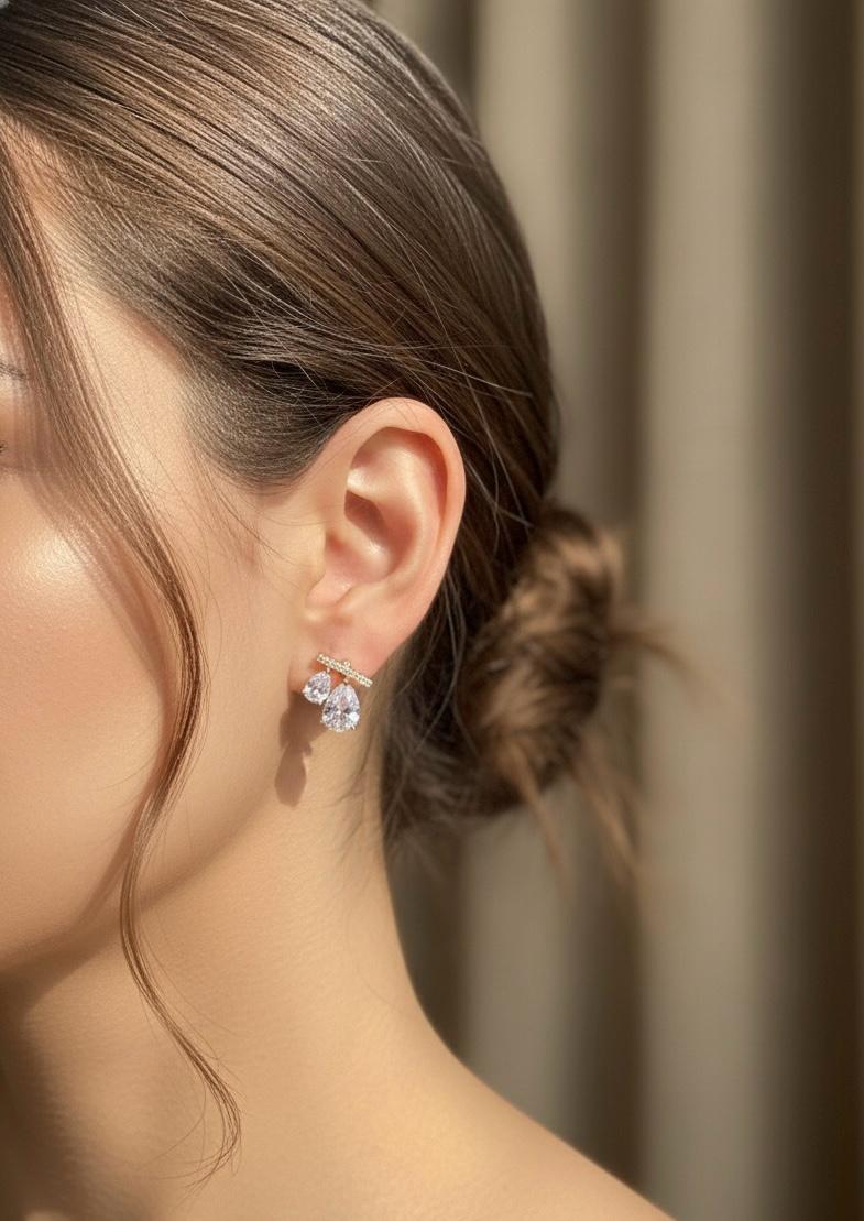 Dual Stone Cluster Gold Earrings