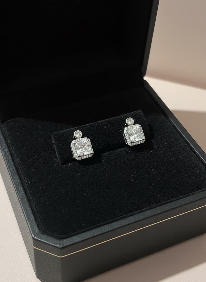 Emerald Cut Cubic Stud Earrings