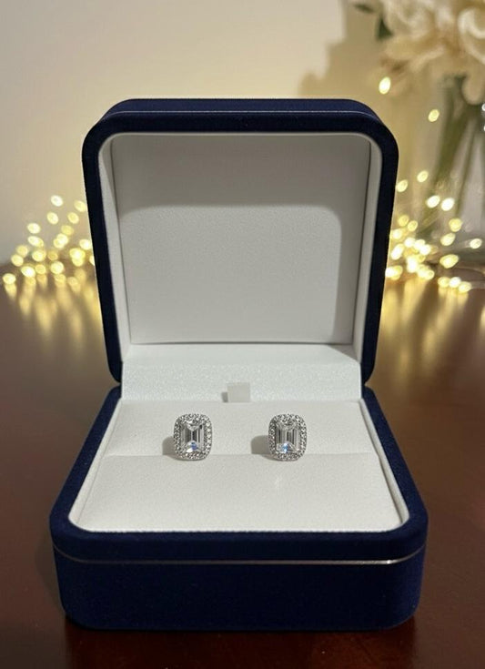 Emerald Cut Cubic Diamond Stud Earrings