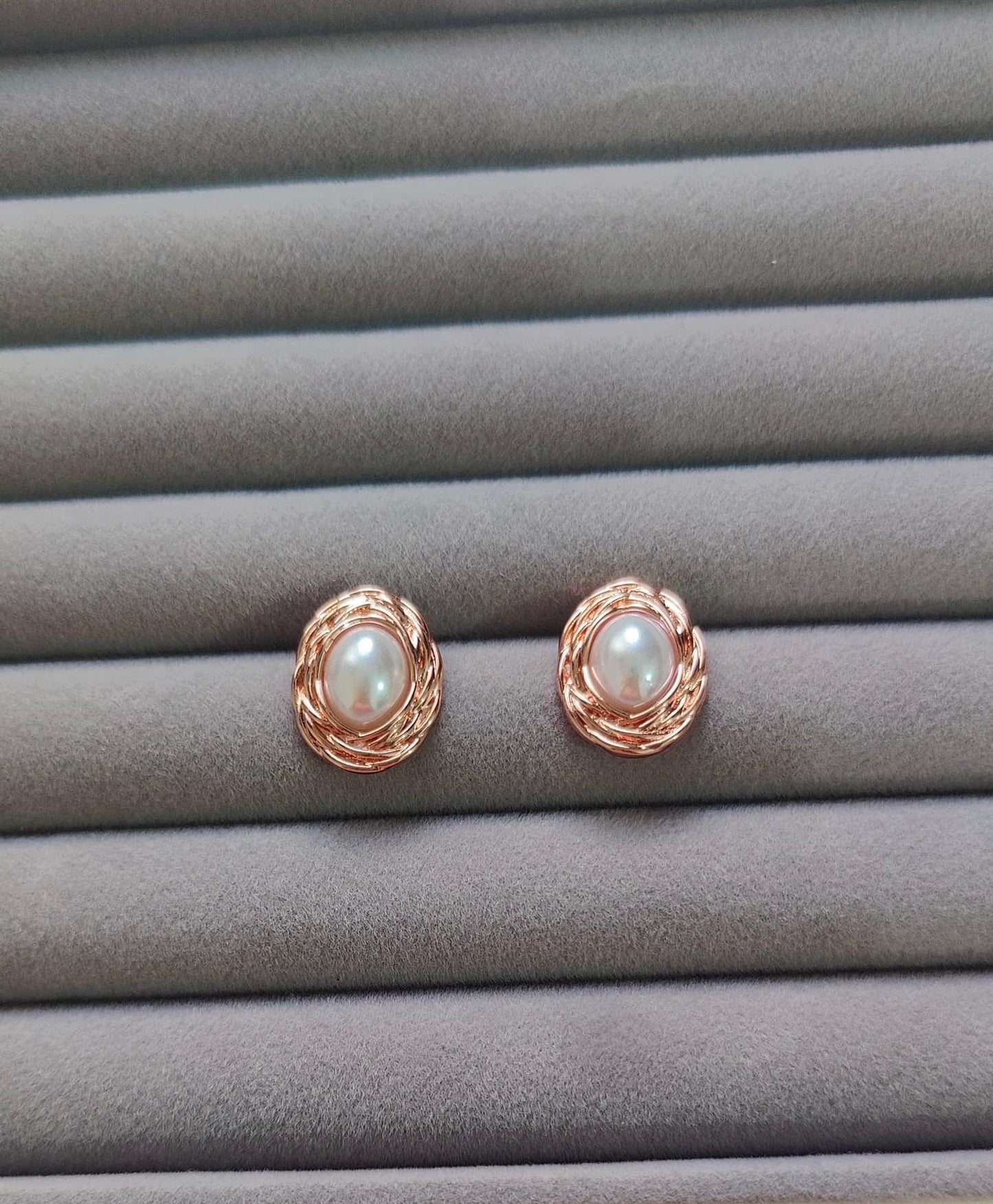 Gold Nested Pearl Rose Gold Stud Earrings