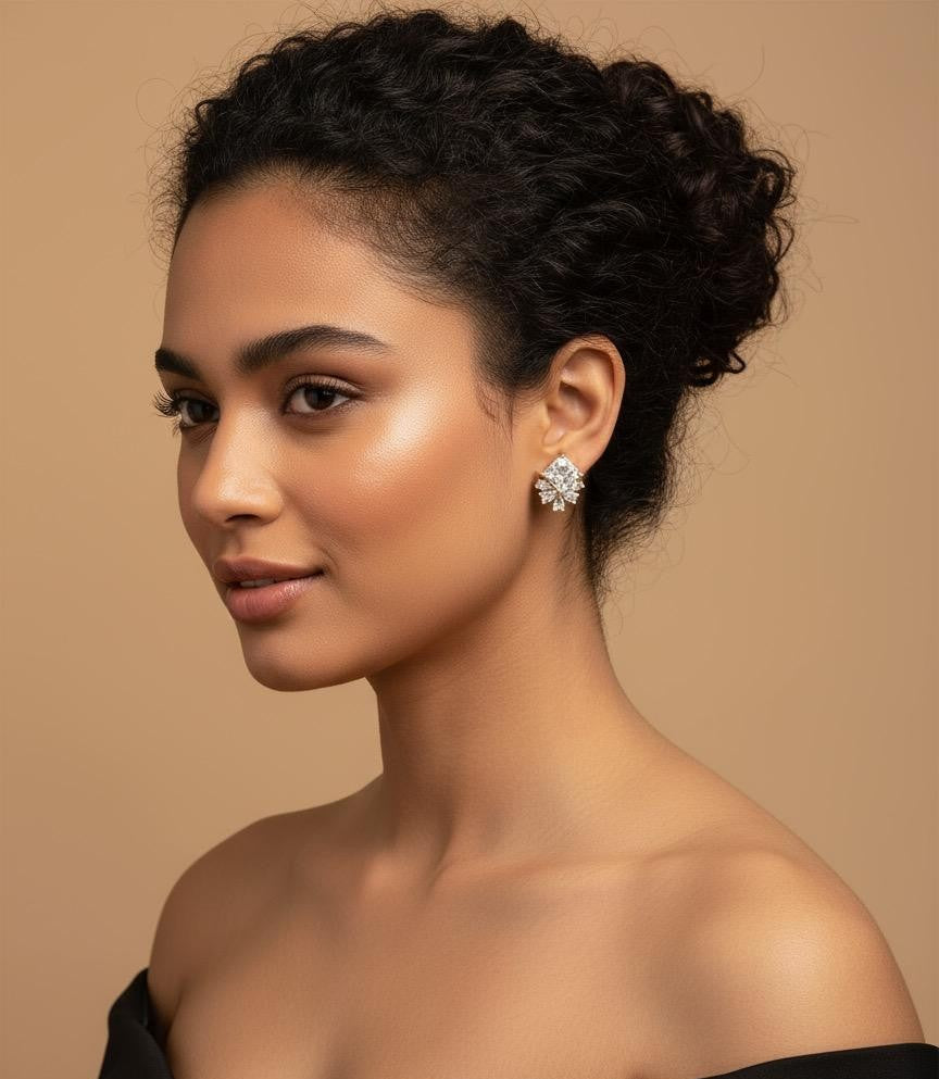 Dazzling Bloom Floral Gold Stud Earrings