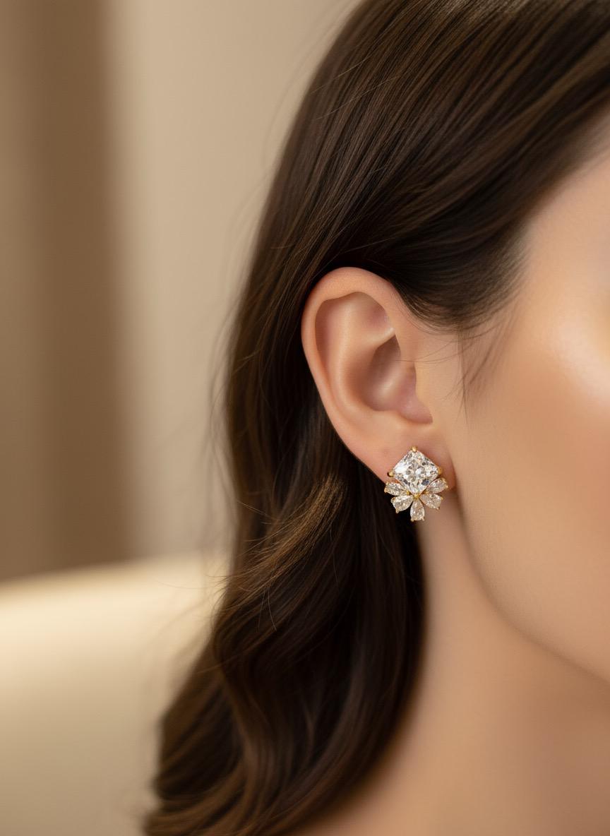 Dazzling Bloom Floral Gold Stud Earrings