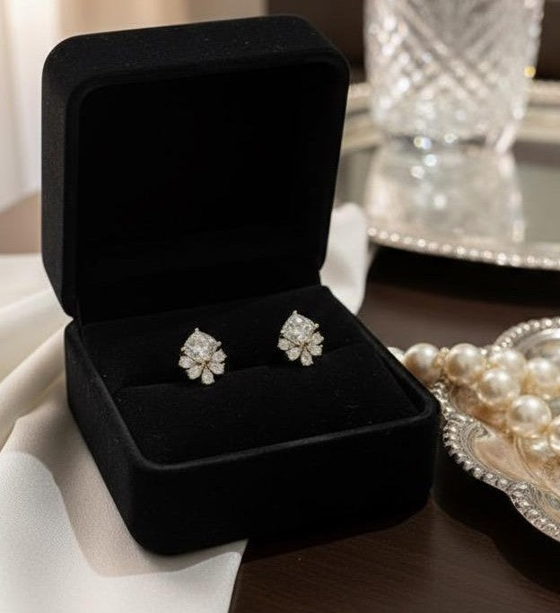 Dazzling Bloom Floral Gold Stud Earrings