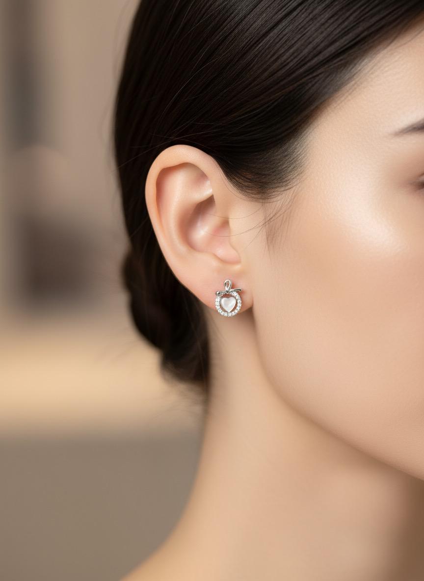 Apple Heart Silver Stud