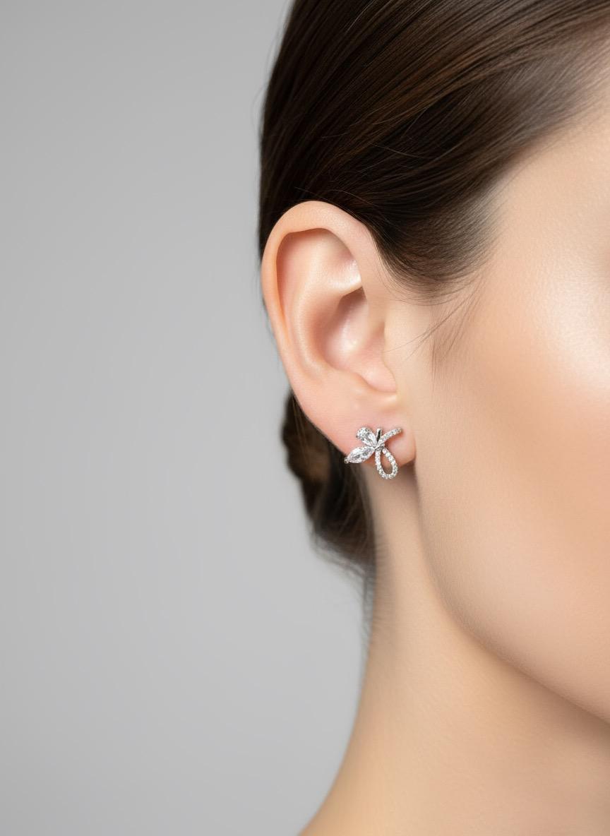 Stoned Butterfly Silver Stud Earrings