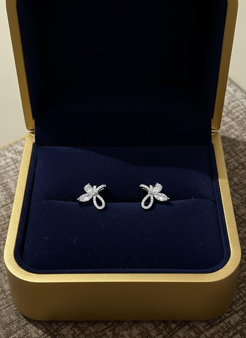 Stoned Butterfly Silver Stud Earrings