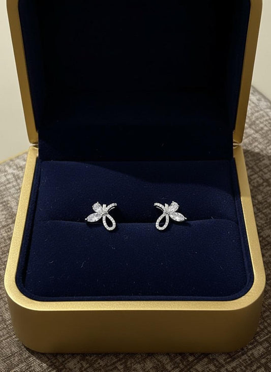 Stoned Butterfly Silver Stud Earrings