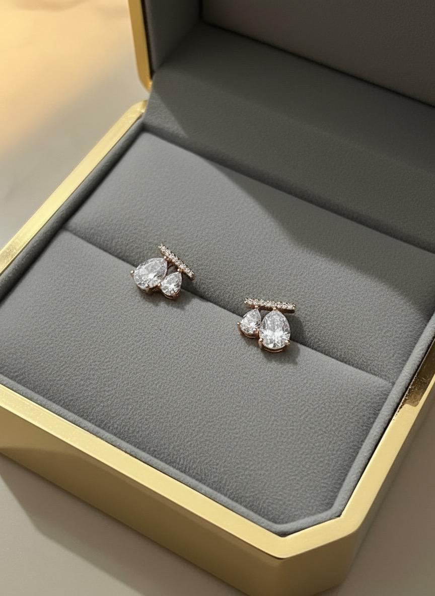 Dual Stone Cluster Gold Earrings