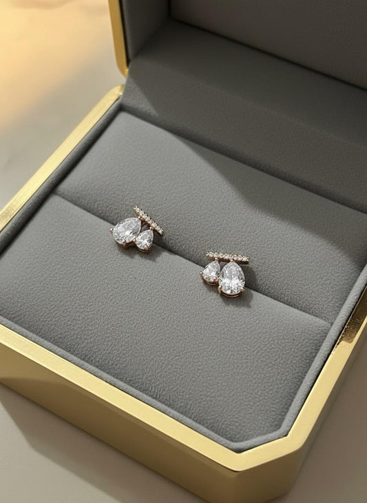 Dual Stone Cluster Gold Earrings