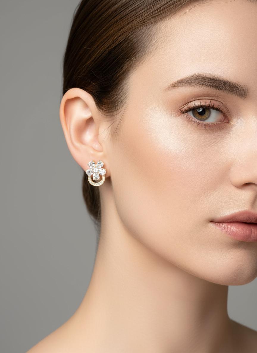 Floral Loop Gold Stud Earrings