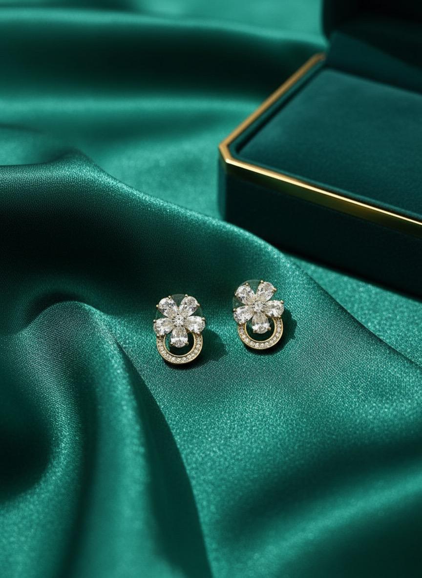 Floral Loop Gold Stud Earrings