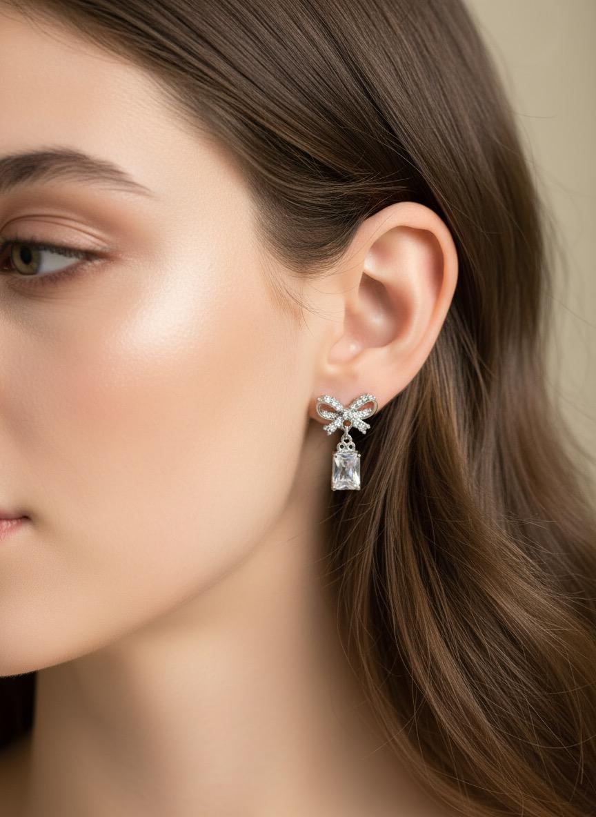 Shining Bow Tie Stud Drop Earrings