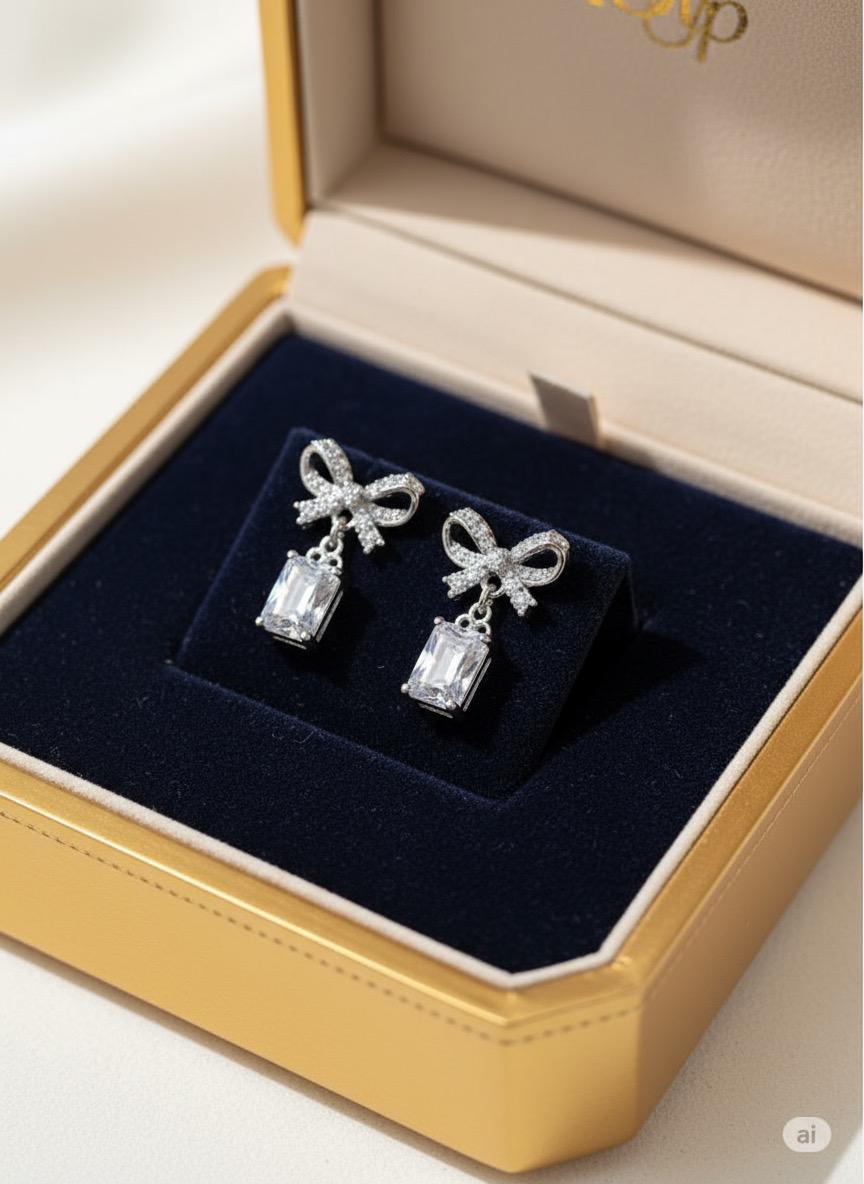 Shining Bow Tie Stud Drop Earrings