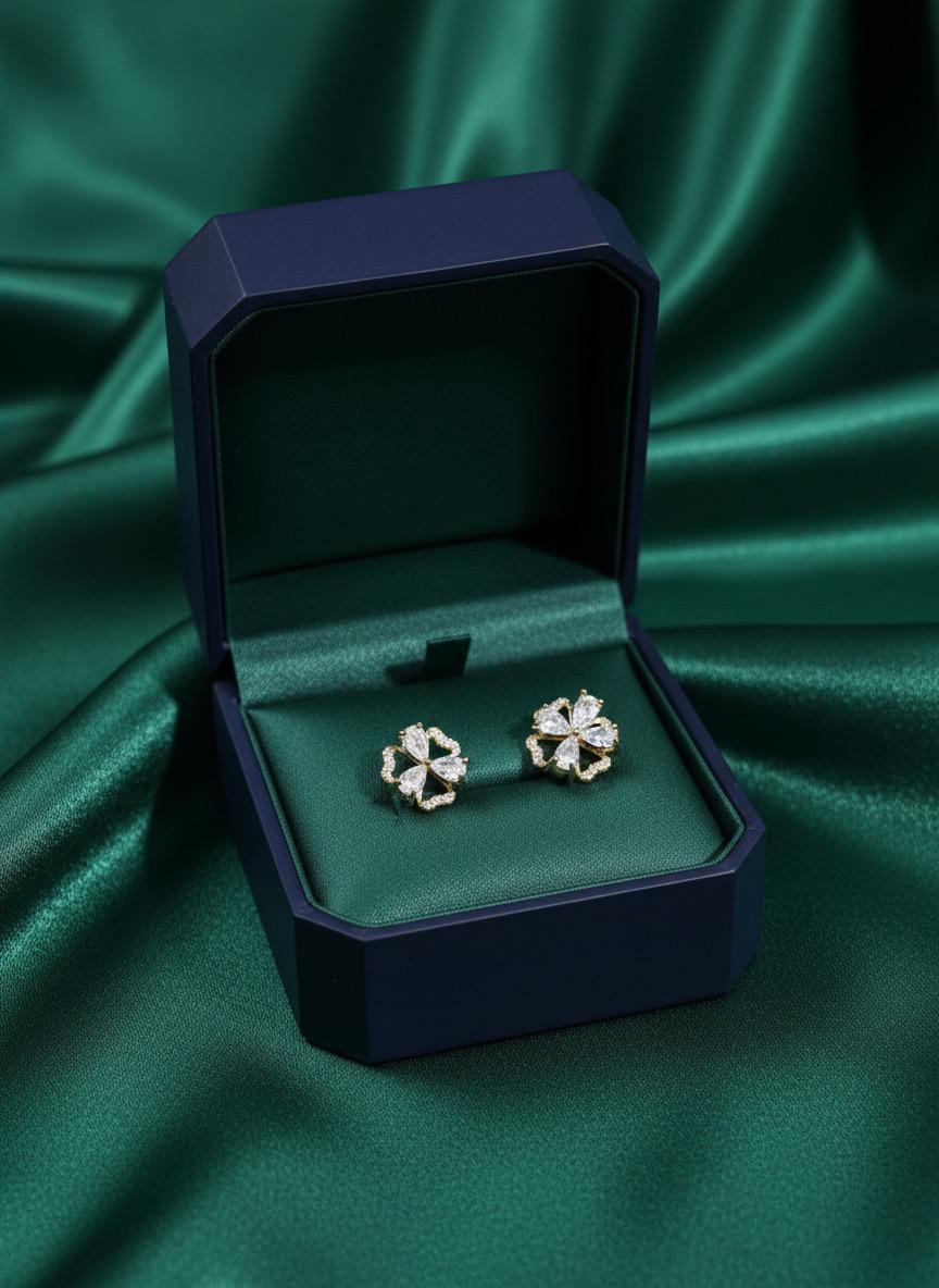 Three Petal Flower Gold Stud
