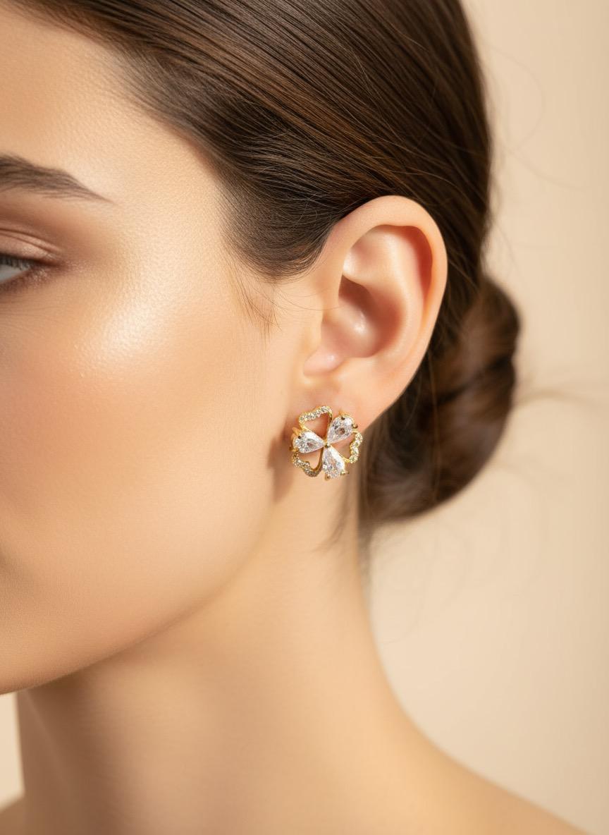 Three Petal Flower Gold Stud
