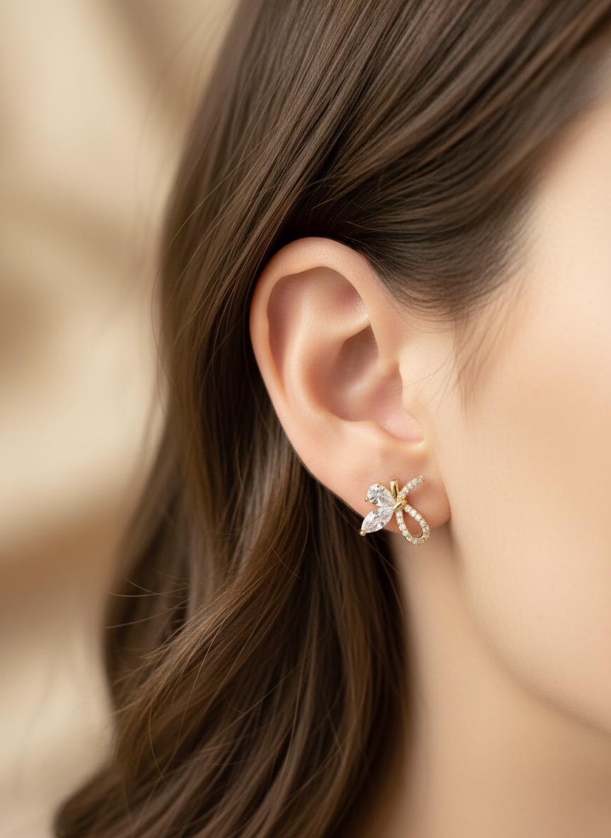 Stoned Butterfly Gold Stud Earrings