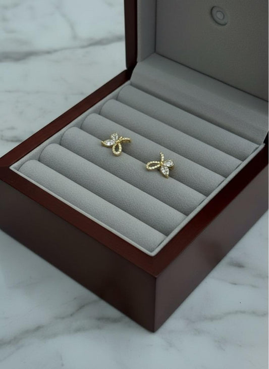 Stoned Butterfly Gold Stud Earrings