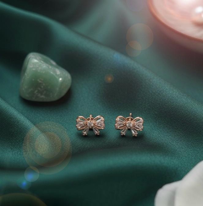 Tiny Shiny Rose Gold Bow Rose Gold Stud Earrings