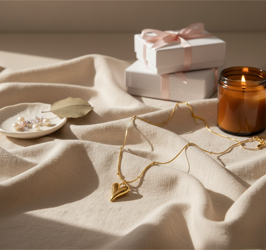 Golden Puffed Heart Pendant Necklace