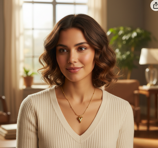 Golden Puffed Heart Pendant Necklace